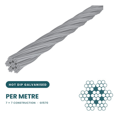 7 x 7 IWRC Wire Rope G1570 - SIZES: 1.6mm - 10mm 1000m Roll / Per Meter