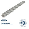 7 x 7 Wire Rope 316 Grade Stainless Steel - SIZES: 1mm - 12mm 305 Metre Roll