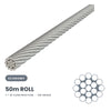 3.2mm 1 x 19 Wire Rope 50 Metre Roll - 316 Grade Stainless Steel