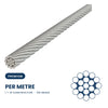 1 x 19 Wire Rope 316 Grade Stainless Steel - SIZES: 1.2mm - 14mm - Per Metre