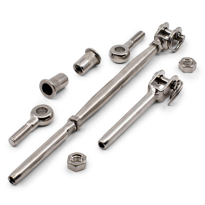 Bright Finish Rig Fork Kit with Nutserts for 3.2mm Wire Rope - Suits Metal Posts