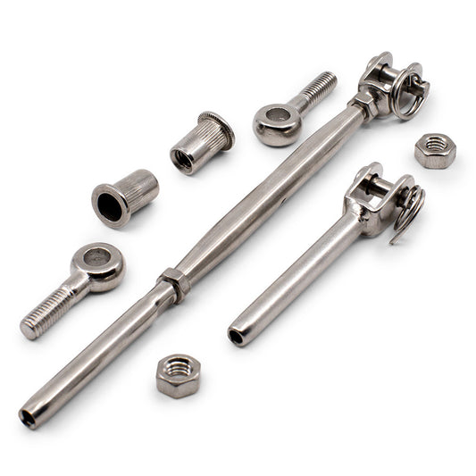 Bright Finish Rig Fork Kit with Nutserts for 3.2mm Wire Rope - Suits Metal Posts