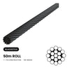 BlackEtch 3.2mm 1 x 19 Wire Rope 316 Grade Stainless Steel - 50 Metre Roll
